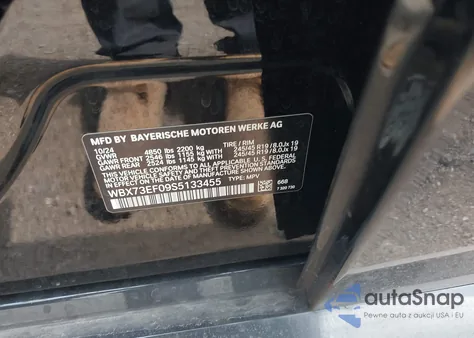 2025 BMW X1 xDrive28I из США, поврежденный, VIN WBX73EF09S5133455